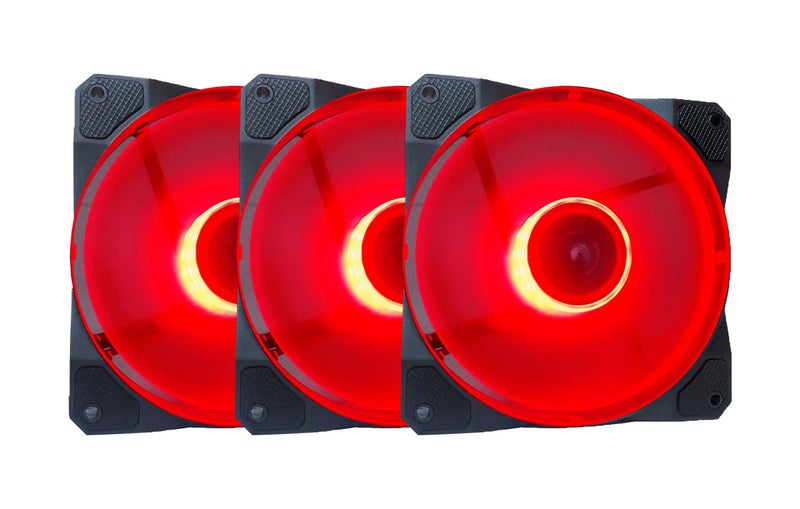 APEVIA CO312L-RD Cosmos 120mm Red LED Ultra Silent Case Fan w/ 16 LEDs & Anti-Vibration Rubber Pads (3 Pk) - Image 1